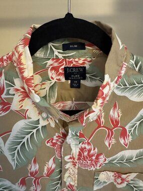 Men's JCREW Flex Washed Short Sleeve Hawaiian Floral Button-up Shirt